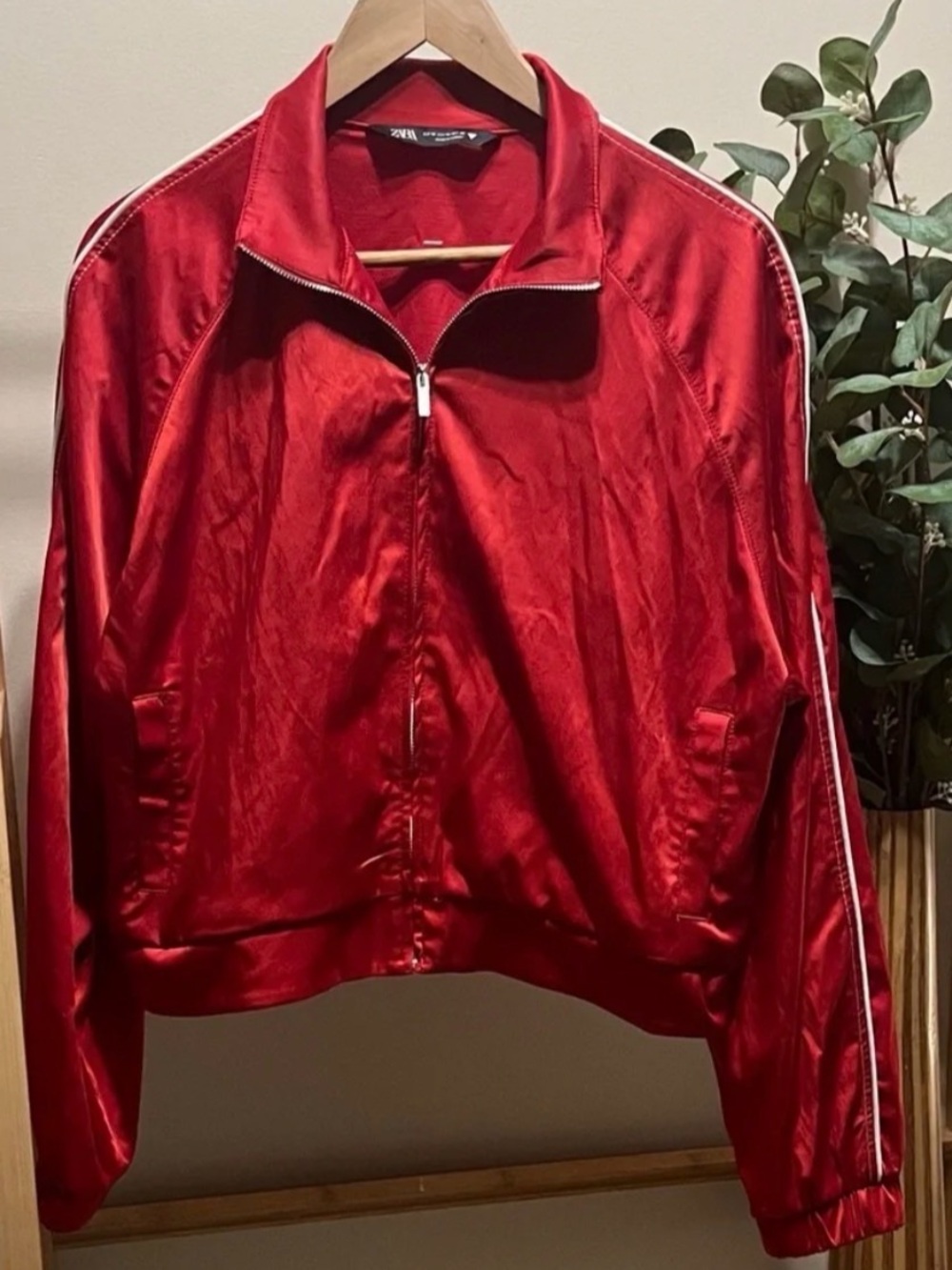 Zara Red Satin Track Bomber Jacket